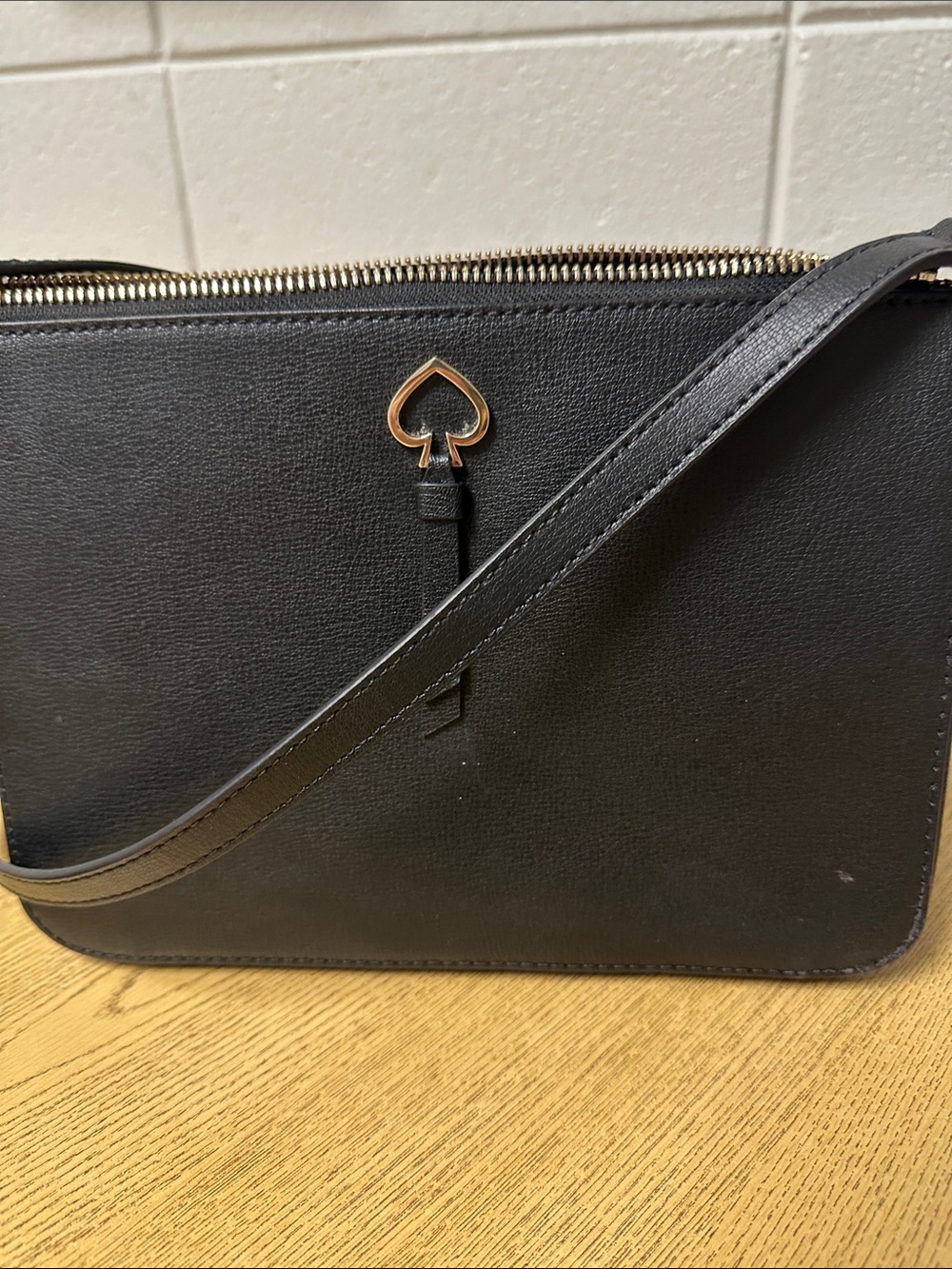 Kate Spade Adel Black Leather Cutout Spade Top Zip Crossbody Bag Gold